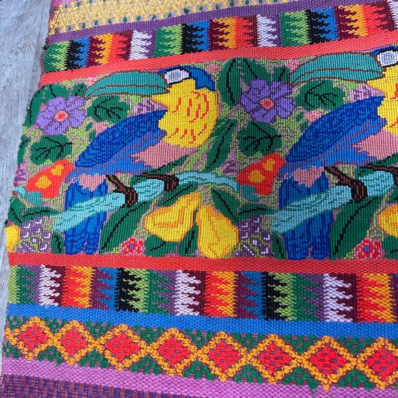 Vintage Guatemalan Table Runner Parrot Embroidery Mayan Handwoven Boho Decor - Picture 3 of 7
